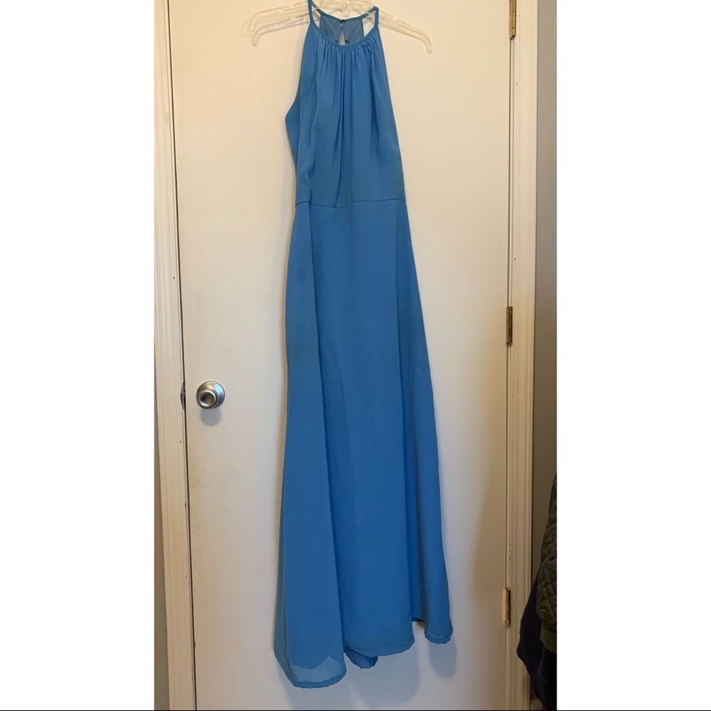 Social Bridesmaids Blue Long High Neck Open Back Dress